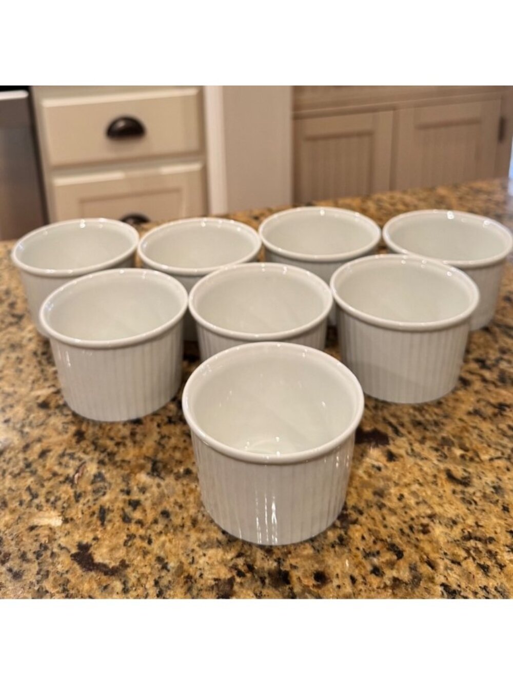 Pillivuyt French Porcelain Ribbed 8 oz Ramekins Set Of 8 White Custard Souffles - Picture 8 of 10